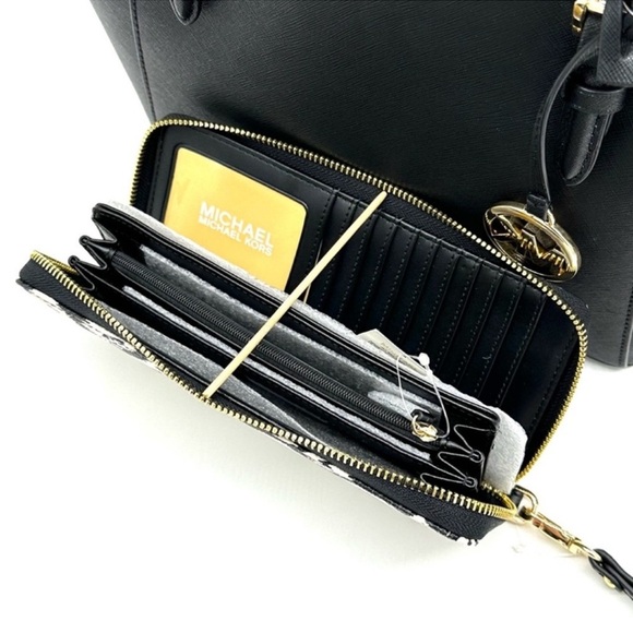 Michael Kors Large Charlotte Tote Bag & Large Continental Wallet Wristlet Black - Picture 13 of 15